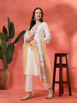 Nayam by lakshita - White Embroidered Straight Cotton Kurta & Pant with Dupatta (Set of 3)