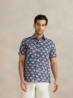 Fabindia - Men Indigo Blue Cotton Dabu Printed Regular Shirt