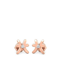 Candere by Kalyan Jewellers - 14K Rose Gold and Diamond Pisces Stud Earring for Women