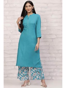 Rangriti - Turq Viscose Rayon Straight Suit (Set of 2)