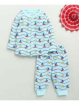 Bumzee - Sky Blue Baby Boys Full Sleeves Jabla & Pyjama (Set of 2)