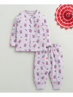 Bumzee - Purple Baby Girls Full Sleeves Jabla & Pyjama (Set of 2)