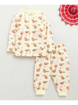 Bumzee - Cream Baby Girls Full Sleeves Jabla & Pyjama (Set of 2)