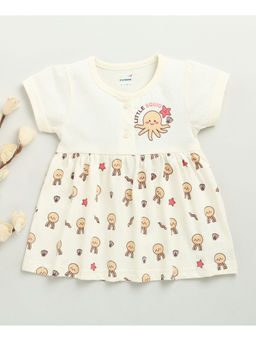 Bumzee - Cream Girls Cap Sleeves Cotton Knee Length Frock
