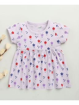 Bumzee - Purple Girls Cap Sleeves Cotton Knee Length Frock