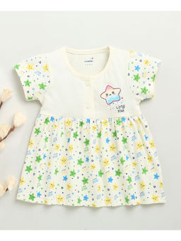 Bumzee - Cream Girls Cap Sleeves Cotton Knee Length Frock