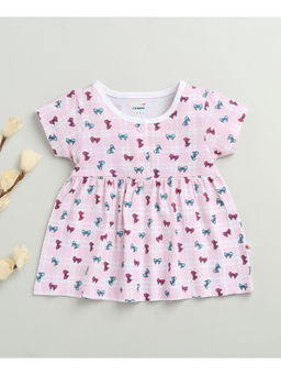 Bumzee - Pink Girls Cap Sleeves Cotton Knee Length Frock