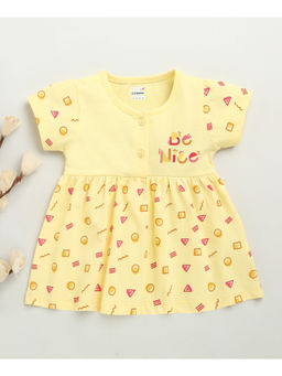 Bumzee - Yellow Girls Cap Sleeves Cotton Knee Length Frock