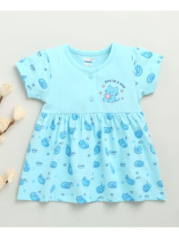 Bumzee - Blue Girls Cap Sleeves Cotton Knee Length Frock