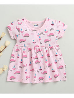 Bumzee - Pink Girls Cap Sleeves Cotton Knee Length Frock
