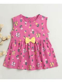 Bumzee - Magenta Girls Sleeveless Cotton Knee Length Frock