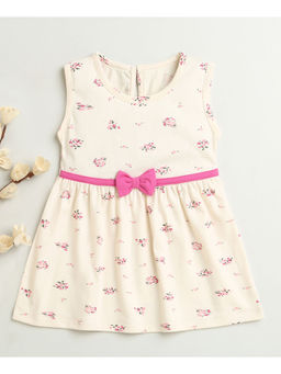 Bumzee - Beige Girls Sleeveless Cotton Knee Length Frock