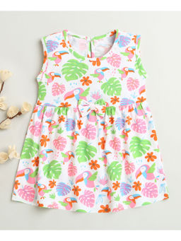 Bumzee - White Girls Sleeveless Cotton Knee Length Frock