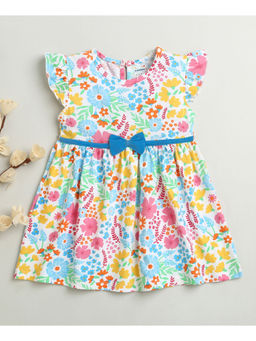 Bumzee - White Girls Cap Sleeves Cotton Knee Length Frock