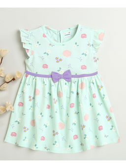 Bumzee - Mint Green Girls Cap Sleeves Cotton Knee Length Frock