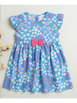 Bumzee - Blue Girls Cap Sleeves Cotton Knee Length Frock
