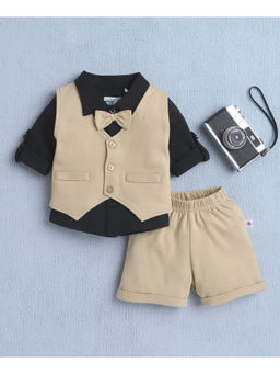 Bumzee - Black Boys Full Sleeves Shirt with Waistcoat & Shorts (Set of 3)
