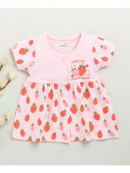 Bumzee - Pink Girls Cap Sleeves Cotton Knee Length Frock