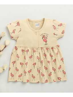 Bumzee - Beige Girls Cap Sleeves Cotton Knee Length Frock