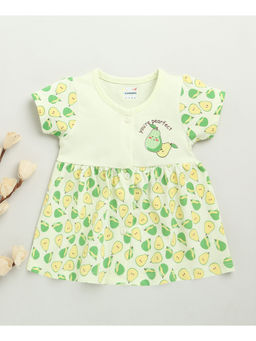 Bumzee - Lime Green Girls Cap Sleeves Cotton Knee Length Frock