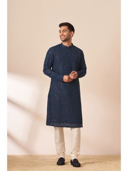 Manyavar - Blue Georgette Embroidery Kurta with Pyjama (Set of 2)