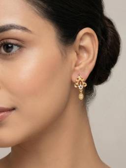 Gahan - CZ Stones Elegant Flower Design Gold Drop Earrings