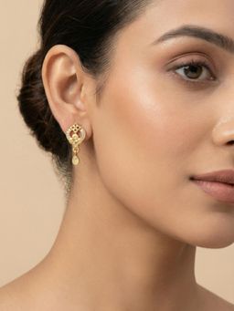 Gahan - Ruby & Diamond Look Stones Designer Round Floral Drop Earrings