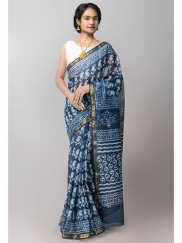 Unnati Silks - Navy Blue Pure Kota Cotton Saree with Unstitched Blouse