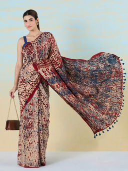 Navyasa By Liva - Printed Melange Saree with Unstitched Blouse