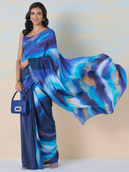 Navyasa By Liva - Indigo Swirl Saree with Unstitched Blouse