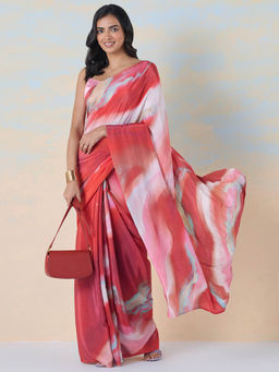 Navyasa By Liva - Crimson Swirl Saree with Unstitched Blouse