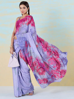 Navyasa By Liva - Pastel Bloom Saree with Unstitched Blouse