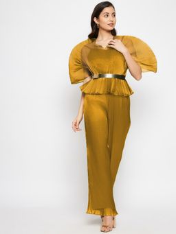 Uptownie - Pleated Organza Pants-Gold