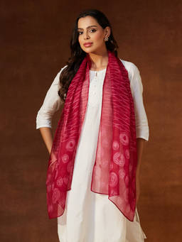 Fabindia - Womens Fuchsia Silk Shibori Stole