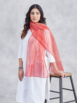 Fabindia - Womens Pink Cotton Silk Hand Block Printed Stole