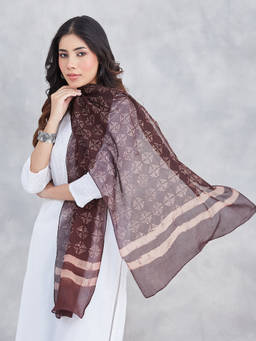 Fabindia - Womens Brown Cotton Silk Hand Block Printed Stole