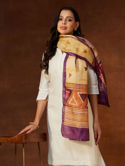 Fabindia - Womens Ochre Silk Hand Block Printed Stole