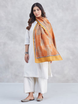 Fabindia - Womens Orange Silk Symphony Hand Block Printed Stole