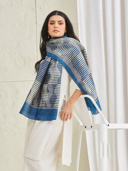 Fabindia - Womens Blue Silk Symphony Hand Block Print Stole