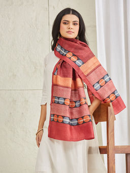 Fabindia - Womens Red Silk Hand Block Printed Stole