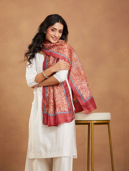 Fabindia - Womens Red Silk Symphony Hand Block Print Stole