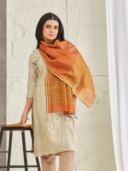 Fabindia - Womens Rust Cotton Silk Blend Hand Woven Stole