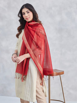 Fabindia - Womens Red Cotton Silk Blend Maheshwari Stole