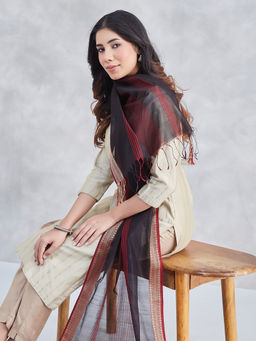 Fabindia - Womens Black Cotton Silk Blend Maheshwari Stole