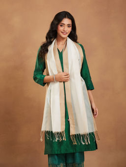 Fabindia - Womens White Cotton Silk Blend Maheshwari Stole