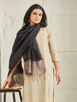 Fabindia - Womens Black Silk Blend Jamdani Stole