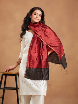 Fabindia - Womens Maroon Silk Blend Jamdani Stole