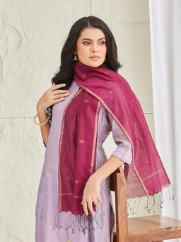 Fabindia - Womens Wine Cotton Silk Blend Jamdani Stole