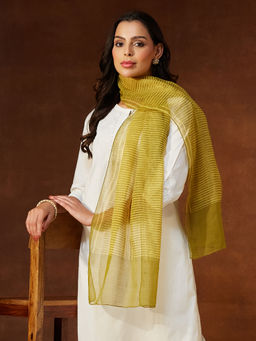 Fabindia - Womens Olive Cotton Silk Hand Block Printed Stole