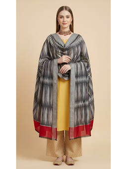 MUFFLY - Womens Red Bamboo Silk Reversible Ikkat Woven Shawl